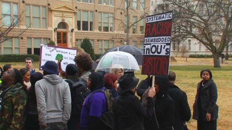 Students at University of Oklahoma Protesting Recent Racist Sigma Alpha Epsilon Video. Photo courtesy of news9.com
