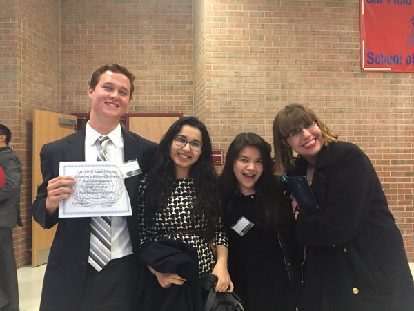 From left to right: senior Jake Hardison, junior Shahtaj Ali, junior Nina Raneses and senior Gwendolyn Ghiloni. They were the first delegates from West Potomac to receive recognition at a conference.