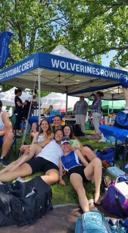 (Courtesy West Potomac Crew) The women's JV4+ boat. From left to right: Juniors Juliette Burcham, Liz Brodie, Natalie Lorca, Rachael Brautigam (coxswain) and Rachel Hardison (captain). 