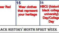 Calendar for Black History Month Spirit Week, found on the West Potomac HS website