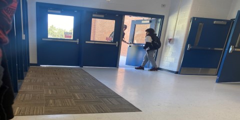 At door 16 students often let each other into the building. This photo was taken at Door 15 during 5th period on April 12.