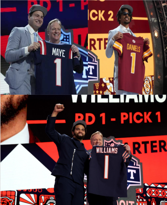 These+are+the+photos+of+the+first+three+players+taken+overall+holding+up+their+new+jerseys+and+ready+for+the+future.+All+three+of+the+first+picks+were+quarterbacks+being+Caleb+Williams%2C+Jayden+Daniels%2C+and+Drake+Maye.+The+three+photos+came+from+Hogs+Haven%2C+CBC%2C+and+WMUR.