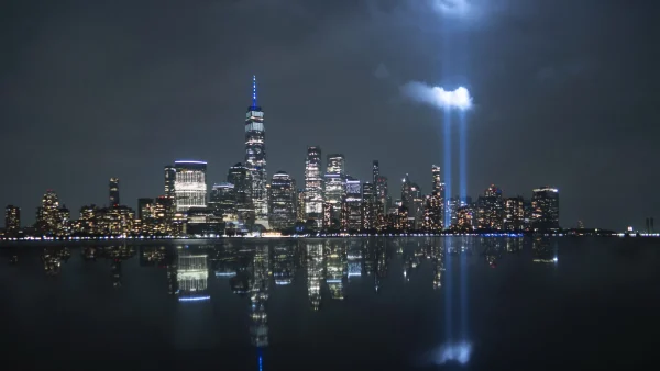 The location of the Twin Towers as seen from Jersey City, New Jersey.