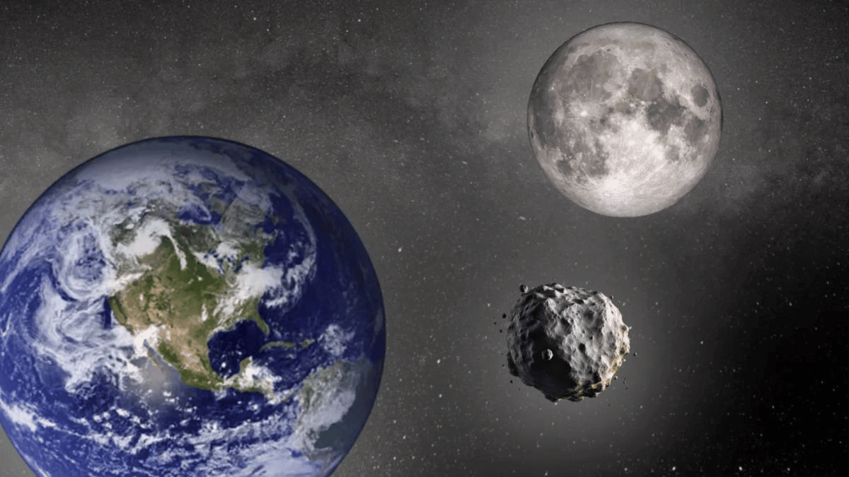 An illustration showing Earth capturing 2024 PT, a temporary mini-moon.