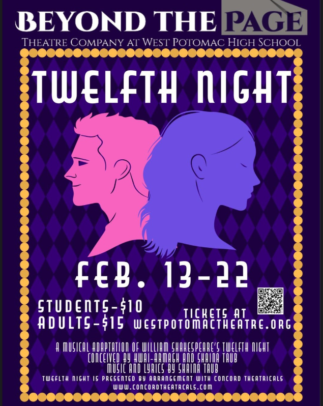 Showings for Twelfth Night begin on the 13th and include an evening show on Valentine's Day.