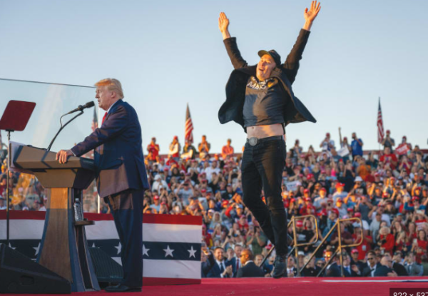 President Trump and Elon Musk celebrate at a rally. 