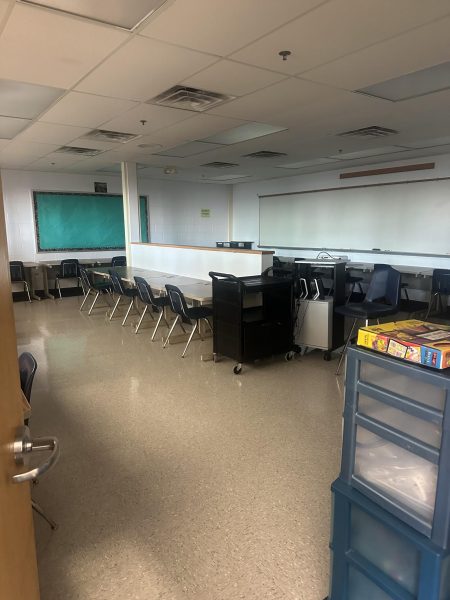 The room that used to function as a computer lab hosts lots of testing.