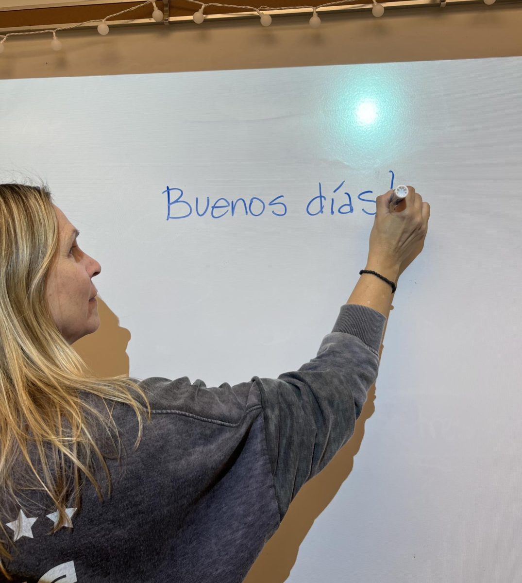 Ms. Veltman has been a teacher at West Po for three years. Ms. Veltman always greets her students in the morning by writing "Buenos dias!" on the whiteboard.
