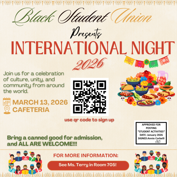 Official poster for International Night with information and dates.