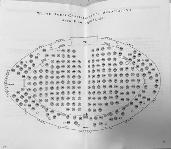 Photo from the brochure provided at the White House Correspondents’ Dinner showing the layout of the ballroom.